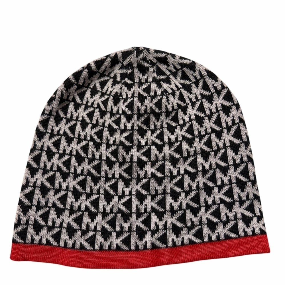 Michael Kors Signature Beanie with Red Trim